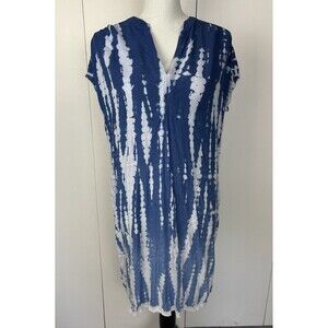 Sweet Magnolia Sz S Ombre Tie Dye V-Neck Short Sleeve Shift Shirt Dress Blue